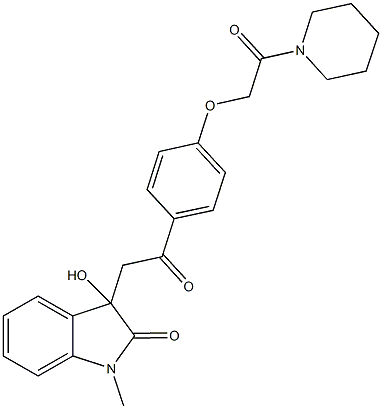 3-hydroxy-1-methyl-3-(2-oxo-2-{4-[2-oxo-2-(1-piperidinyl)ethoxy]phenyl}ethyl)-1,3-dihydro-2H-indol-2-one 结构式