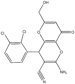 2-amino-4-(2,3-dichlorophenyl)-6-(hydroxymethyl)-8-oxo-4,8-dihydropyrano[3,2-b]pyran-3-carbonitrile 结构式