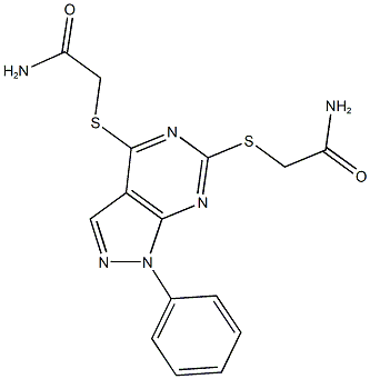 2-({4-[(2-amino-2-oxoethyl)sulfanyl]-1-phenyl-1H-pyrazolo[3,4-d]pyrimidin-6-yl}sulfanyl)acetamide 结构式