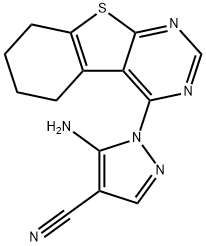 5-amino-1-(5,6,7,8-tetrahydro[1]benzothieno[2,3-d]pyrimidin-4-yl)-1H-pyrazole-4-carbonitrile 结构式