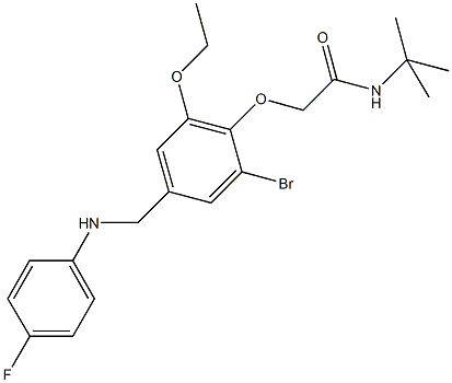 2-{2-bromo-6-ethoxy-4-[(4-fluoroanilino)methyl]phenoxy}-N-(tert-butyl)acetamide 结构式