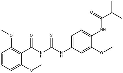 N-[4-({[(2,6-dimethoxybenzoyl)amino]carbothioyl}amino)-2-methoxyphenyl]-2-methylpropanamide 结构式