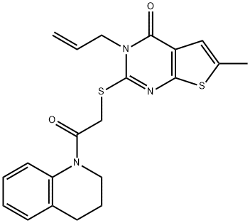 3-allyl-2-{[2-(3,4-dihydro-1(2H)-quinolinyl)-2-oxoethyl]thio}-6-methylthieno[2,3-d]pyrimidin-4(3H)-one 结构式