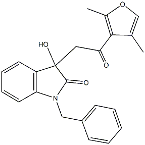 1-benzyl-3-[2-(2,4-dimethyl-3-furyl)-2-oxoethyl]-3-hydroxy-1,3-dihydro-2H-indol-2-one 结构式