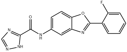 N-[2-(2-fluorophenyl)-1,3-benzoxazol-5-yl]-1H-1,2,4-triazole-3-carboxamide 结构式