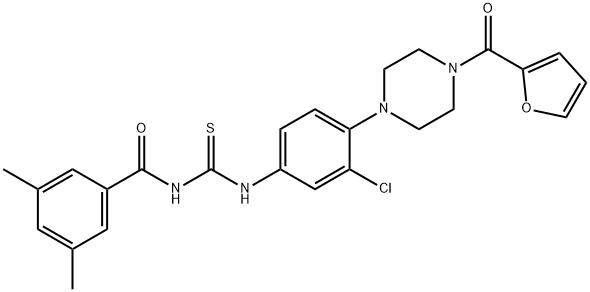 N-{3-chloro-4-[4-(2-furoyl)-1-piperazinyl]phenyl}-N'-(3,5-dimethylbenzoyl)thiourea 结构式