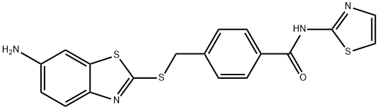 4-{[(6-amino-1,3-benzothiazol-2-yl)sulfanyl]methyl}-N-(1,3-thiazol-2-yl)benzamide 结构式