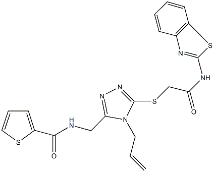 N-[(4-allyl-5-{[2-(1,3-benzothiazol-2-ylamino)-2-oxoethyl]sulfanyl}-4H-1,2,4-triazol-3-yl)methyl]-2-thiophenecarboxamide 结构式