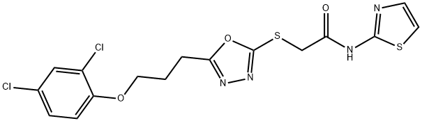 2-({5-[3-(2,4-dichlorophenoxy)propyl]-1,3,4-oxadiazol-2-yl}sulfanyl)-N-(1,3-thiazol-2-yl)acetamide 结构式