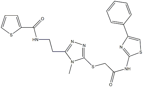 N-{2-[4-methyl-5-({2-oxo-2-[(4-phenyl-1,3-thiazol-2-yl)amino]ethyl}sulfanyl)-4H-1,2,4-triazol-3-yl]ethyl}-2-thiophenecarboxamide 结构式