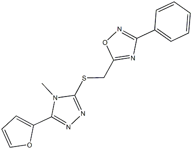 5-(2-furyl)-4-methyl-4H-1,2,4-triazol-3-yl (3-phenyl-1,2,4-oxadiazol-5-yl)methyl sulfide 结构式