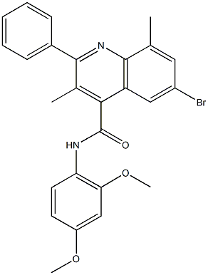 6-bromo-N-(2,4-dimethoxyphenyl)-3,8-dimethyl-2-phenyl-4-quinolinecarboxamide 结构式