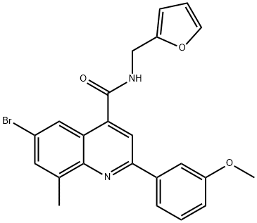 6-bromo-N-(2-furylmethyl)-2-(3-methoxyphenyl)-8-methyl-4-quinolinecarboxamide 结构式