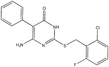 6-amino-2-[(2-chloro-6-fluorobenzyl)sulfanyl]-5-phenyl-4(3H)-pyrimidinone 结构式