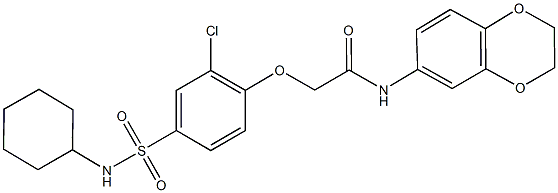 2-{2-chloro-4-[(cyclohexylamino)sulfonyl]phenoxy}-N-(2,3-dihydro-1,4-benzodioxin-6-yl)acetamide 结构式