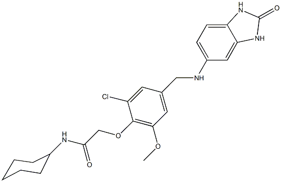 2-(2-chloro-6-methoxy-4-{[(2-oxo-2,3-dihydro-1H-benzimidazol-5-yl)amino]methyl}phenoxy)-N-cyclohexylacetamide 结构式