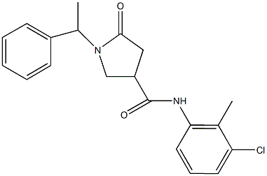 N-(3-chloro-2-methylphenyl)-5-oxo-1-(1-phenylethyl)-3-pyrrolidinecarboxamide 结构式