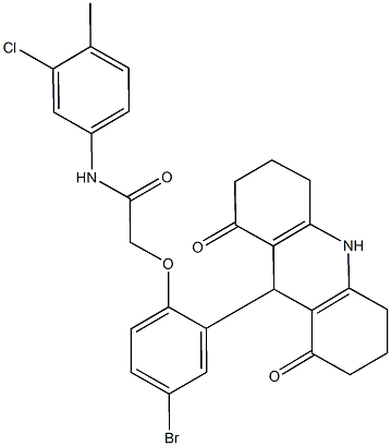 2-[4-bromo-2-(1,8-dioxo-1,2,3,4,5,6,7,8,9,10-decahydro-9-acridinyl)phenoxy]-N-(3-chloro-4-methylphenyl)acetamide 结构式