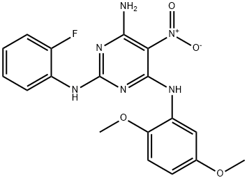 N~4~-(2,5-dimethoxyphenyl)-N~2~-(2-fluorophenyl)-5-nitro-2,4,6-pyrimidinetriamine 结构式