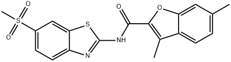 3,6-dimethyl-N-[6-(methylsulfonyl)-1,3-benzothiazol-2-yl]-1-benzofuran-2-carboxamide 结构式