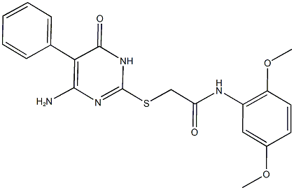 2-[(4-amino-6-oxo-5-phenyl-1,6-dihydro-2-pyrimidinyl)sulfanyl]-N-(2,5-dimethoxyphenyl)acetamide 结构式