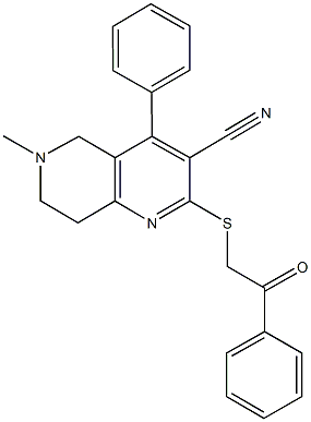 6-methyl-2-[(2-oxo-2-phenylethyl)sulfanyl]-4-phenyl-5,6,7,8-tetrahydro[1,6]naphthyridine-3-carbonitrile 结构式