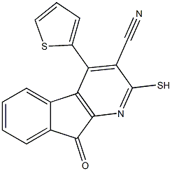 9-oxo-2-sulfanyl-4-(2-thienyl)-9H-indeno[2,1-b]pyridine-3-carbonitrile 结构式