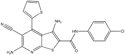 3,6-diamino-N-(4-chlorophenyl)-5-cyano-4-(2-thienyl)thieno[2,3-b]pyridine-2-carboxamide 结构式