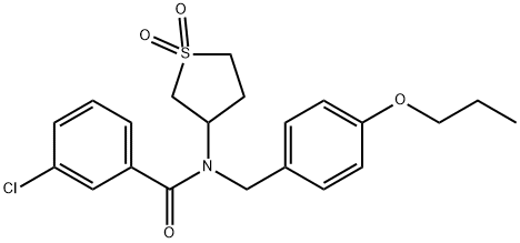 3-chloro-N-(1,1-dioxidotetrahydro-3-thienyl)-N-(4-propoxybenzyl)benzamide 结构式