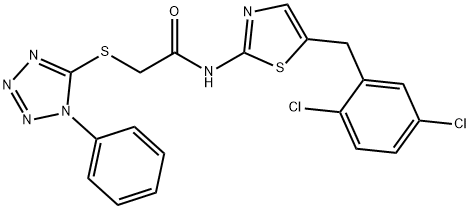 N-[5-(2,5-dichlorobenzyl)-1,3-thiazol-2-yl]-2-[(1-phenyl-1H-tetraazol-5-yl)sulfanyl]acetamide 结构式