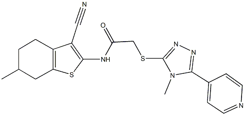 N-(3-cyano-6-methyl-4,5,6,7-tetrahydro-1-benzothien-2-yl)-2-{[4-methyl-5-(4-pyridinyl)-4H-1,2,4-triazol-3-yl]sulfanyl}acetamide 结构式