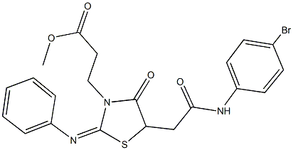 methyl3-[5-[2-(4-bromoanilino)-2-oxoethyl]-4-oxo-2-(phenylimino)-1,3-thiazolidin-3-yl]propanoate 结构式