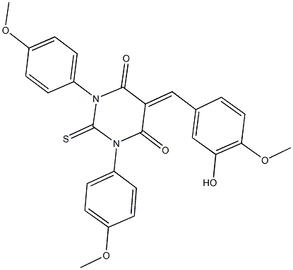 5-(3-hydroxy-4-methoxybenzylidene)-1,3-bis(4-methoxyphenyl)-2-thioxodihydro-4,6(1H,5H)-pyrimidinedione 结构式
