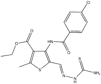 ethyl 5-[2-(aminocarbothioyl)carbohydrazonoyl]-4-[(4-chlorobenzoyl)amino]-2-methyl-3-thiophenecarboxylate 结构式