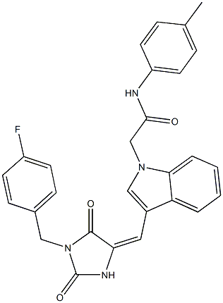 2-(3-{[1-(4-fluorobenzyl)-2,5-dioxo-4-imidazolidinylidene]methyl}-1H-indol-1-yl)-N-(4-methylphenyl)acetamide 结构式