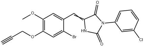 5-[2-bromo-5-methoxy-4-(2-propynyloxy)benzylidene]-3-(3-chlorophenyl)-2,4-imidazolidinedione 结构式