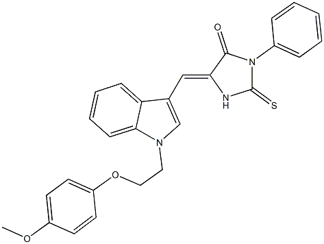 5-({1-[2-(4-methoxyphenoxy)ethyl]-1H-indol-3-yl}methylene)-3-phenyl-2-thioxo-4-imidazolidinone 结构式