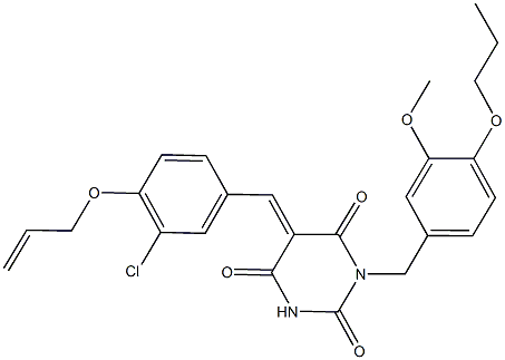 5-[4-(allyloxy)-3-chlorobenzylidene]-1-(3-methoxy-4-propoxybenzyl)-2,4,6(1H,3H,5H)-pyrimidinetrione 结构式