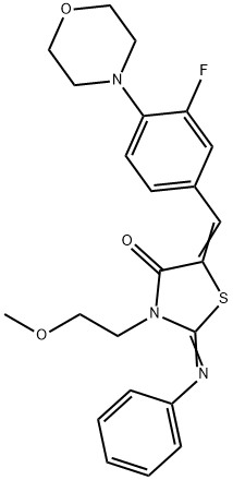 5-[3-fluoro-4-(4-morpholinyl)benzylidene]-3-(2-methoxyethyl)-2-(phenylimino)-1,3-thiazolidin-4-one 结构式