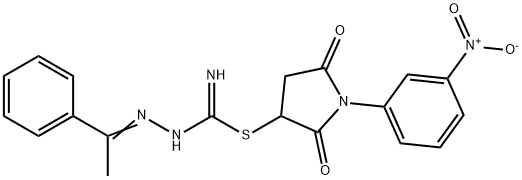 1-{3-nitrophenyl}-2,5-dioxo-3-pyrrolidinyl 2-(1-phenylethylidene)hydrazinecarbimidothioate 结构式
