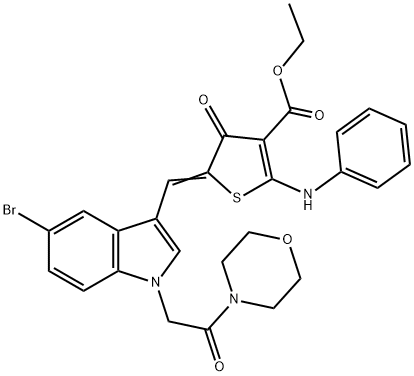 ethyl 2-anilino-5-({5-bromo-1-[2-(4-morpholinyl)-2-oxoethyl]-1H-indol-3-yl}methylene)-4-oxo-4,5-dihydro-3-thiophenecarboxylate 结构式