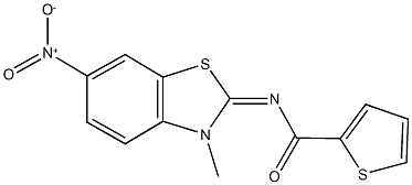 N-(6-nitro-3-methyl-1,3-benzothiazol-2(3H)-ylidene)-2-thiophenecarboxamide 结构式