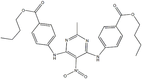 butyl 4-({6-[4-(butoxycarbonyl)anilino]-5-nitro-2-methyl-4-pyrimidinyl}amino)benzoate 结构式