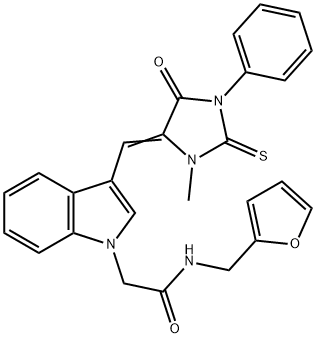 N-(2-furylmethyl)-2-{3-[(3-methyl-5-oxo-1-phenyl-2-thioxo-4-imidazolidinylidene)methyl]-1H-indol-1-yl}acetamide 结构式