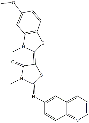 5-(5-methoxy-3-methyl-1,3-benzothiazol-2(3H)-ylidene)-3-methyl-2-(6-quinolinylimino)-1,3-thiazolidin-4-one 结构式