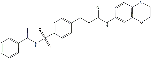 N-(2,3-dihydro-1,4-benzodioxin-6-yl)-3-(4-{[(1-phenylethyl)amino]sulfonyl}phenyl)propanamide 结构式