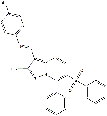 3-[(4-bromophenyl)diazenyl]-7-phenyl-6-(phenylsulfonyl)pyrazolo[1,5-a]pyrimidin-2-ylamine 结构式
