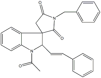 1-acetyl-1'-benzyl-2-styryl-spiro[indoline-3,3'-pyrrolidine]-2',5'-dione 结构式