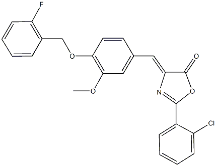2-(2-chlorophenyl)-4-{4-[(2-fluorobenzyl)oxy]-3-methoxybenzylidene}-1,3-oxazol-5(4H)-one 结构式