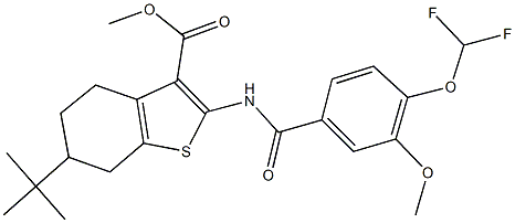 methyl 6-tert-butyl-2-{[4-(difluoromethoxy)-3-methoxybenzoyl]amino}-4,5,6,7-tetrahydro-1-benzothiophene-3-carboxylate 结构式